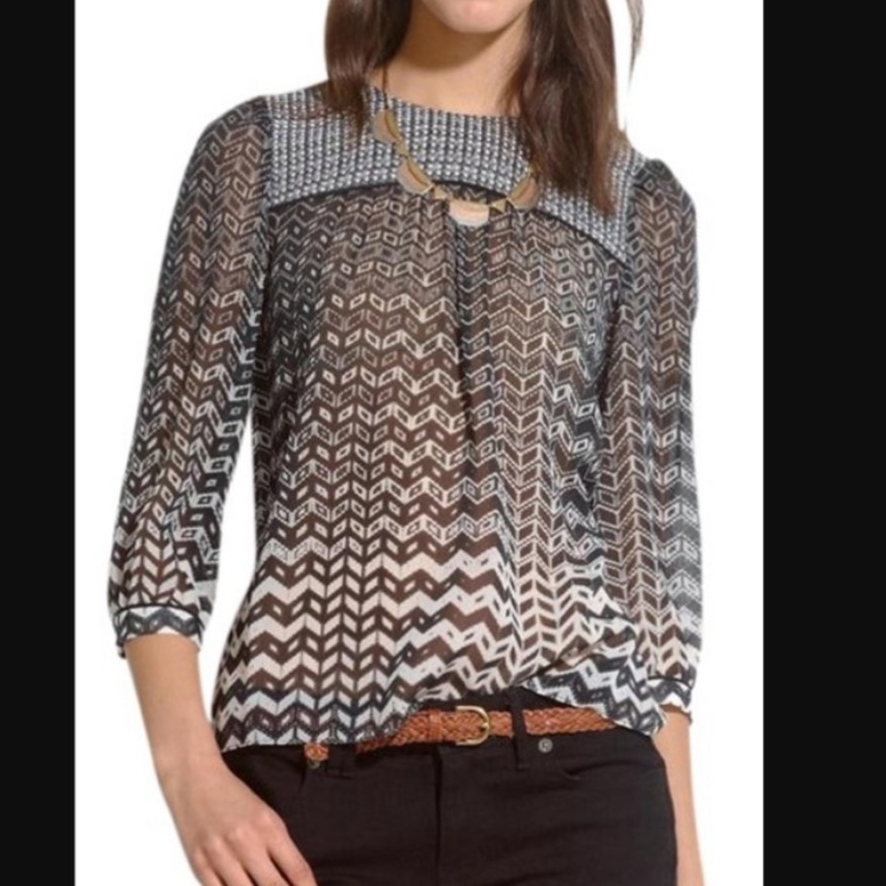 Madewell black & white sheer blouse